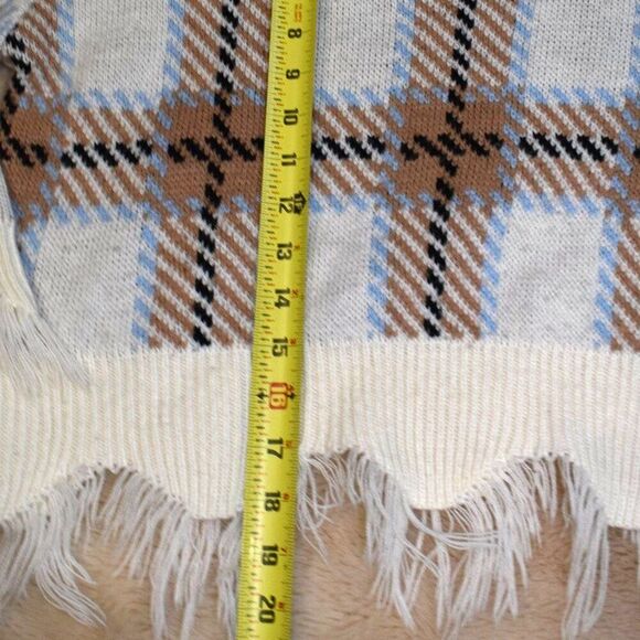 Just Polly Plaid Cropped Sweater Sz M Oversized Boxy Knit V-Neck Grunge Top - Picture 7 of 10